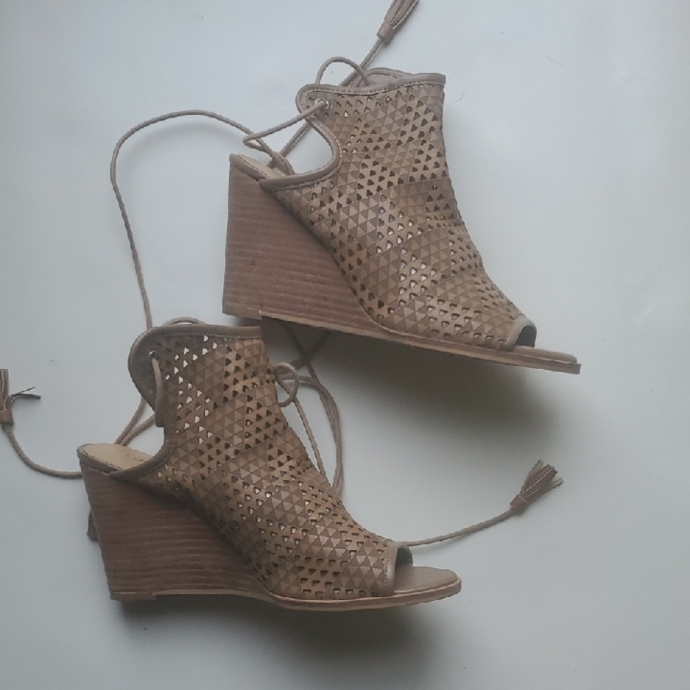 Lucky Brand Riskee Brown Perforated Wedge Sandals